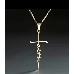Stainless Steel Christian Cross Pendant Necklace (Gold Color)